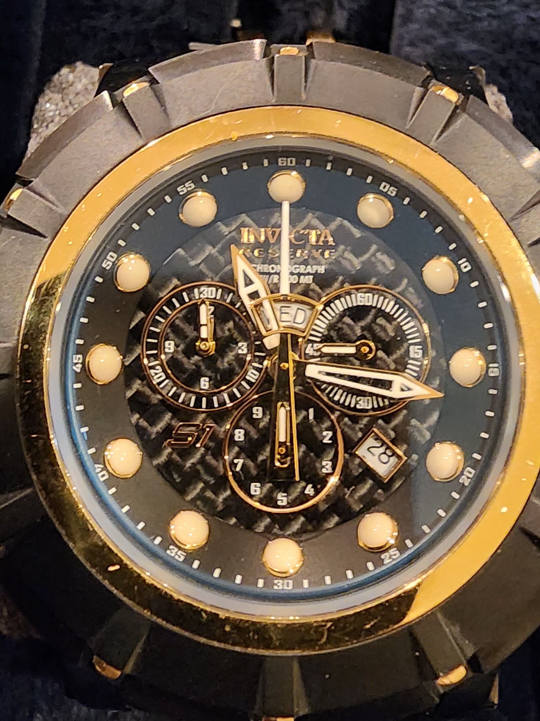Invicta Mens Black And Gold Chronograph Watch